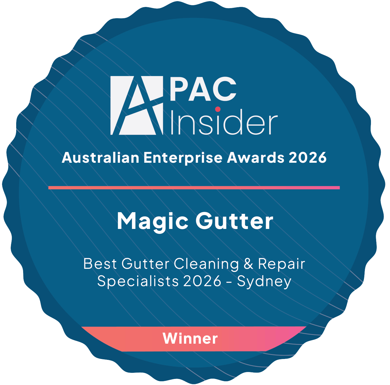 APAC Insider award giver to Magic Gutter for it being The Best Gutter Cleaning & Repair Specialists in Sydney 2026
