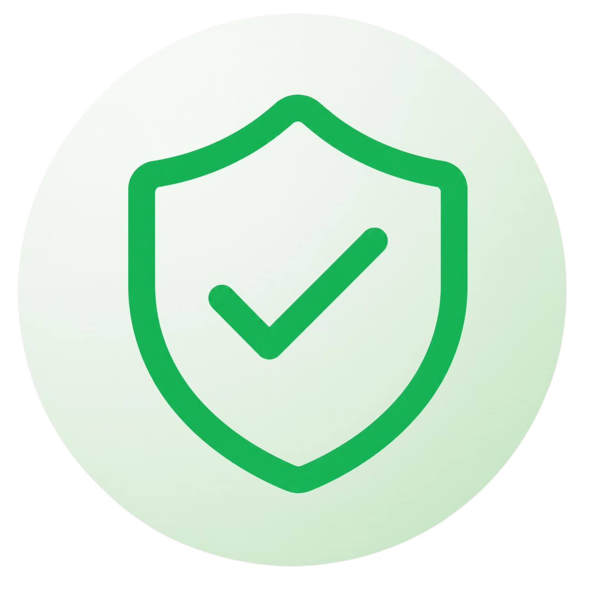 A shield with a check-mark inside of it, representing our full insurance cover inside the services we provide